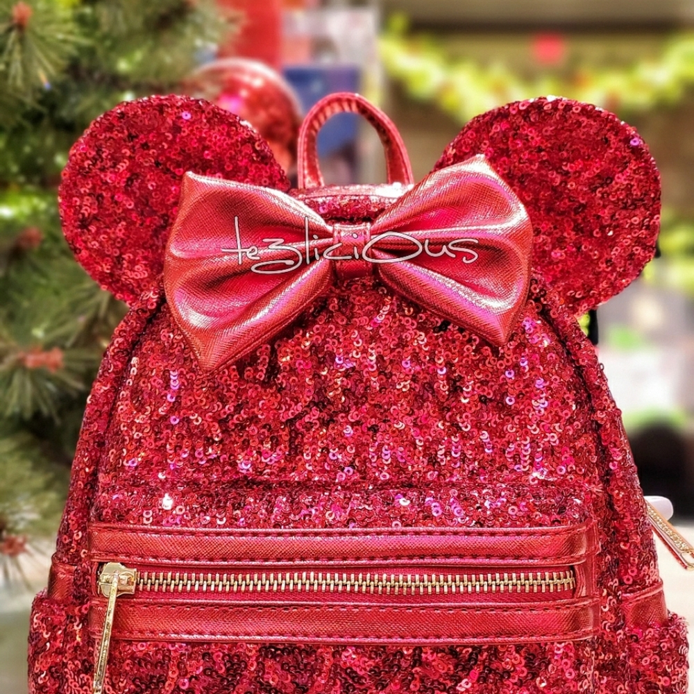 DISNEY PARKS LOUNGEFLY RUBY RED SEQUINED BACKPACK - Picture 2 of 8
